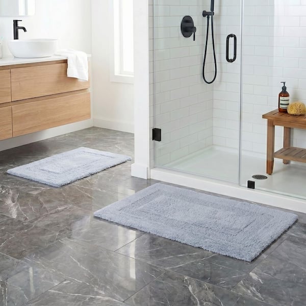 Silver 1 ft. 10 in. x 2 ft. 11 in. Cotton 2-Piece Bath Rug Set