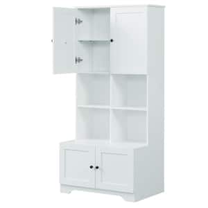 Modern 31 in. W x 16 in. D x 67 in. H White Linen Cabinet Tall and Wide Floor Storage with Doors, Drawers, Open Shelves