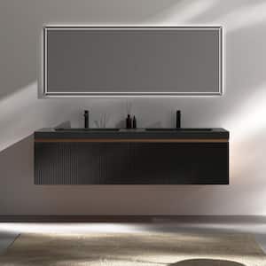 FAMYYT 24 in. W Single Sink Walnut Black Floating Bath Vanity with