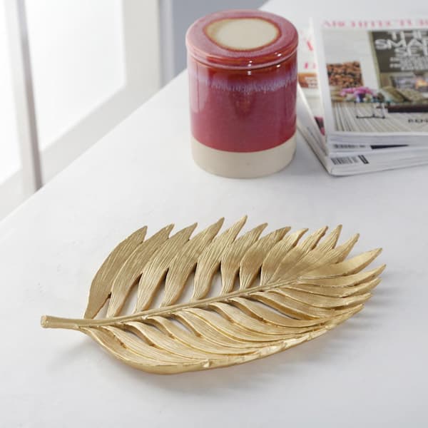 New Sagebrook Home Palm Leaf Gold Decorative Tray 