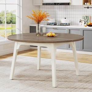 Halseey 47 in. Farmhouse Gray and White Wood 4 Legs Round Dining Table Dinner Kitchen Table for 4 to 6 (without Chair)