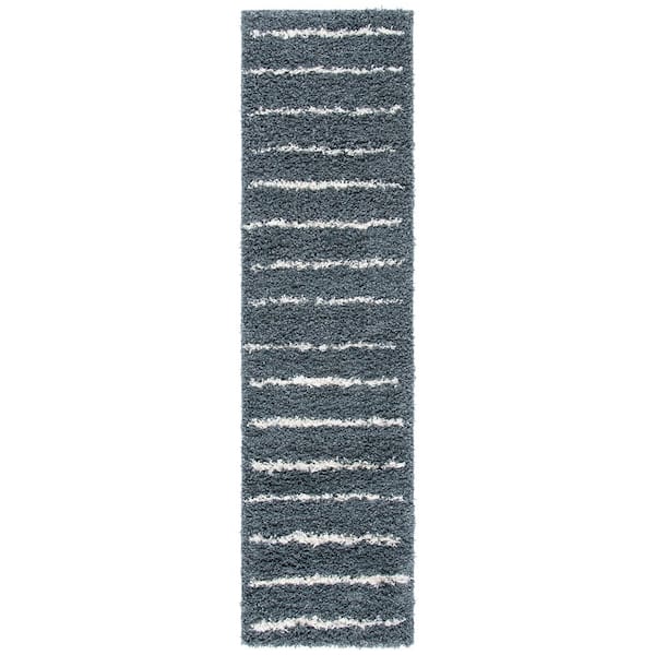 Venus Shag 2 ft. x 12 ft. Dark Gray/Ivory Stripe Runner Rug