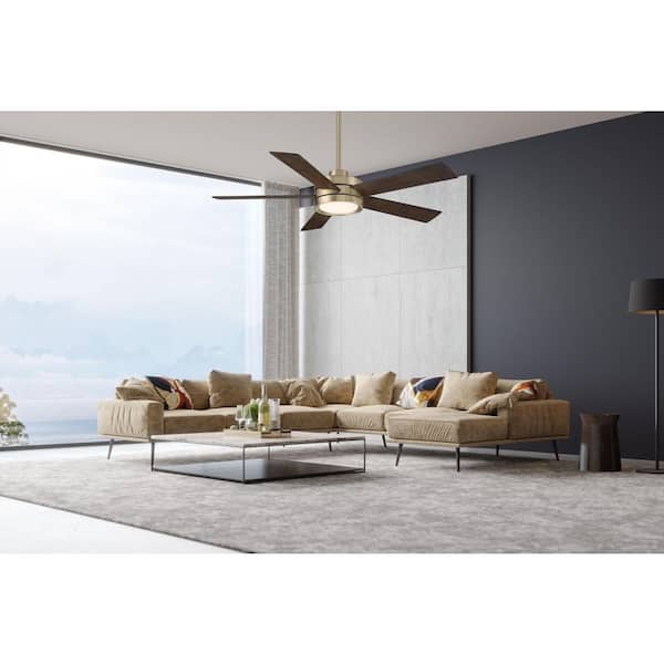 Baxtan 56 in. Indoor Brushed Gold Ceiling Fan with Warm White Integrated LED with Remote Included
