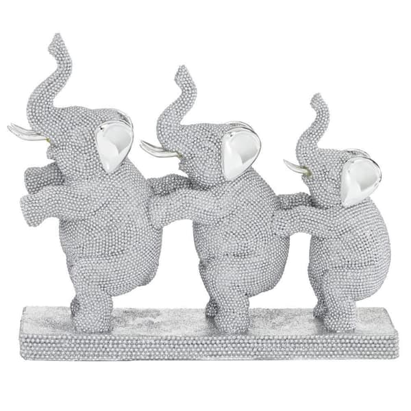 Litton Lane 3 in. x 9 in. Silver Polystone Elephant Sculpture