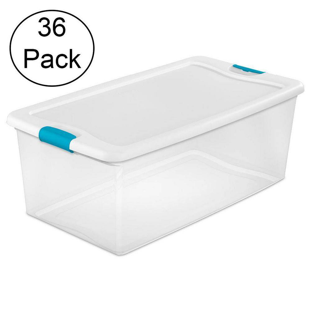 106 Qt Clear & Blue Stackable Latching Storage Box Container (36 Pack)