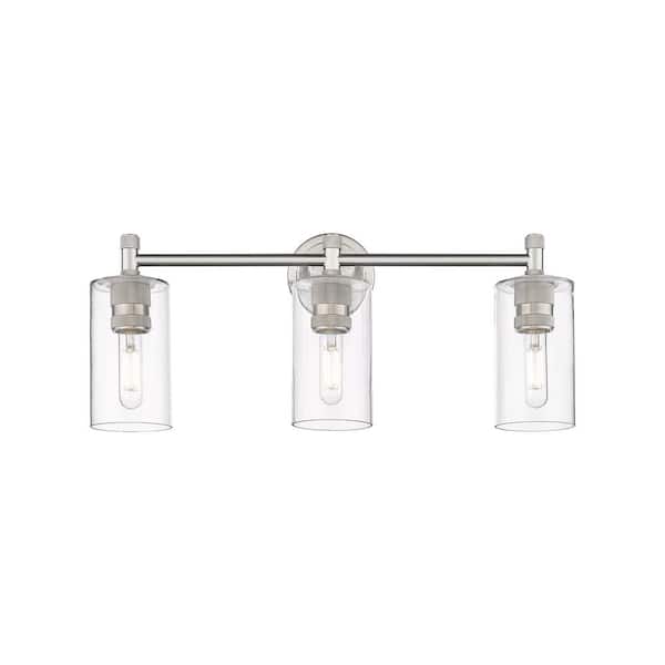 Innovations Crown Point 23.88 in. 3-Light Satin Nickel Vanity Light with Glass Shade