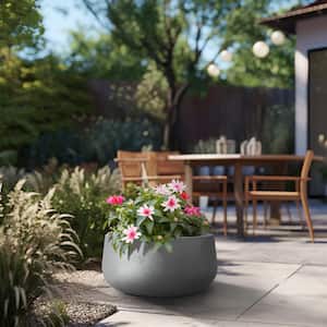 Lightweight 19in. x 10in. Stone Finish Extra Large Tall Round Concrete Plant Pot / Planter for Indoor & Outdoor