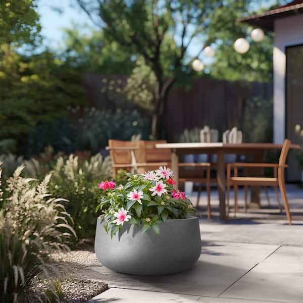 Sapcrete 19" D, Concrete Round Modern Flower Pots, Large Outdoor Planters with Drainage Hole for Home Office, Natural