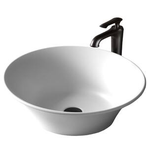 Quattro Matte White Acrylic 21 in. Oval Bathroom Vessel Sink with Faucet and drain in Matte Black