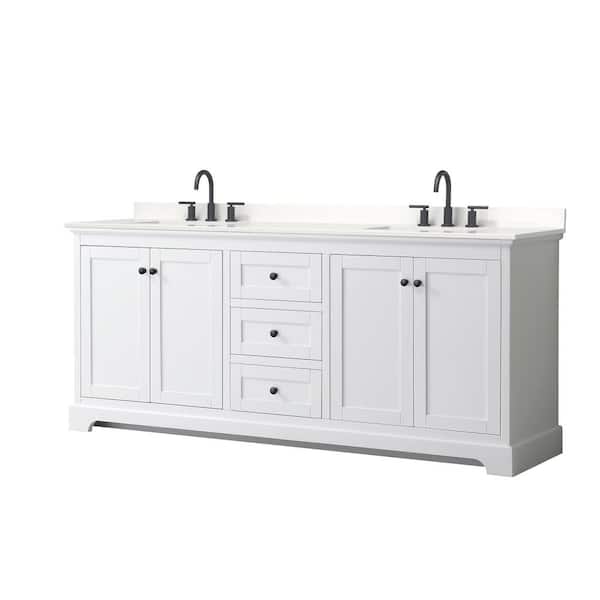 Wyndham Collection Avery 80 in. W x 22 in. D x 35 in. H Double Bath Vanity in White with White Quartz Top