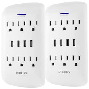 6-Outlet 900J Surge Protector Outlet Extender with 4 USB Hub, White (2-Pack)