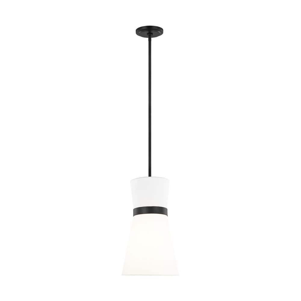 Clark 1-Light Midnight Black Hanging Pendant with White Linen Shade price history on PriceWatchPro
