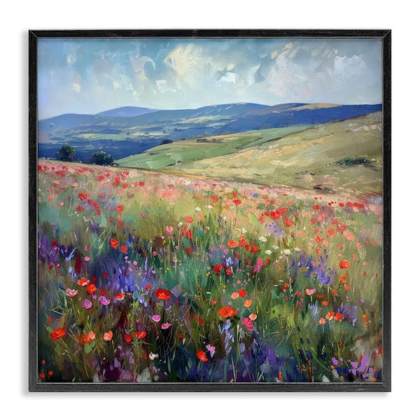 Rolling Meadow Flowers by Raymond Powers Black Framed Nature Giclee Art Print 24 in. x 24 in.