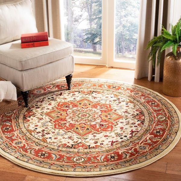 Lyndhurst Ivory/Rust Doormat 3 ft. x 3 ft. Floral Border Medallion Round Area Rug