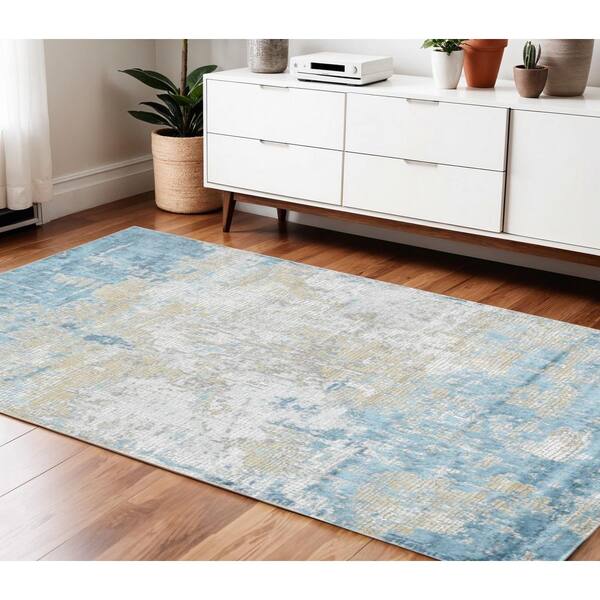 4 ft. x 6 ft. Gold Sky Blue And Ivory Abstract Area Rug