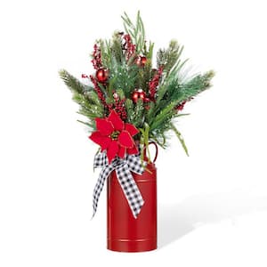 Glitzhome 35 in. H Poinsettia Floral Potted Artificial Christmas Wreath ...