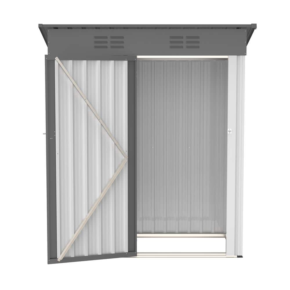 5 ft. W x 3 ft. D White Outdoor Metal Storage Shed Garden Tools Room with L