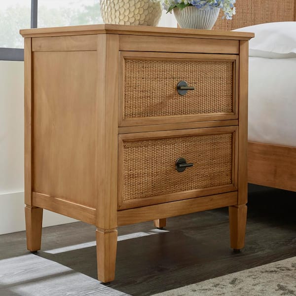 Marsden Patina Wood Finish 2-Drawer Cane Nightstand