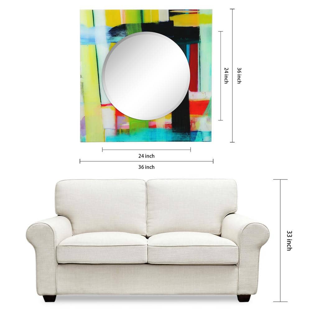 36" Round Frameless Beveled Mirror with Colorful Tempered Glass Frame