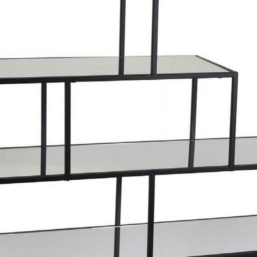 49.25 in Black Metal and Clear Glass 4-Tier Plant Stand
