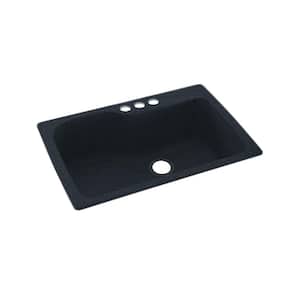 Dual-Mount Black Galaxy Solid Surface 33 in. x 22 in. 3-Hole Single Bowl Kitchen Sink