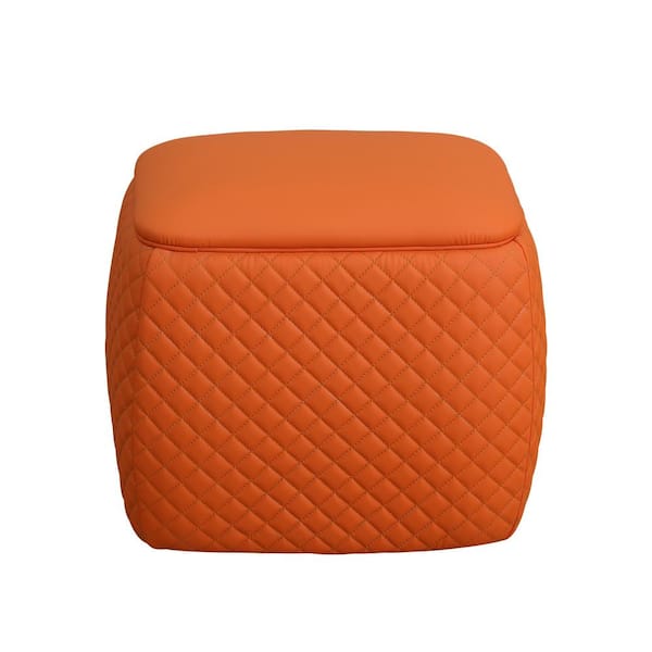 AndMakers Orange Faux Leather Rectangular Ottoman