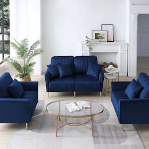 UNIIFURNITURE 31.5 in. 2-Piece Velvet Single Arm Chair Sectional Sofa in Navy Blue