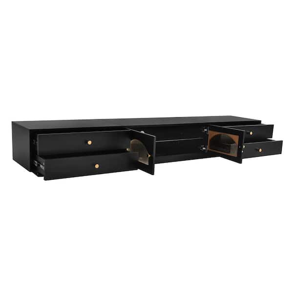 J&E Home 86.6 in. Black Luxurious Media Console TV Stand J&E Home 86.6 in. Black Luxurious Media Console TV Stand