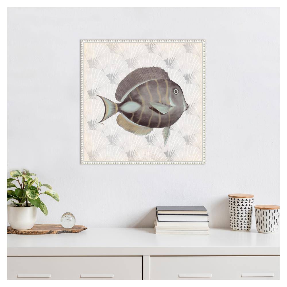 Neutral Vintage Fish Canvas Wall Art with Beaded Frame