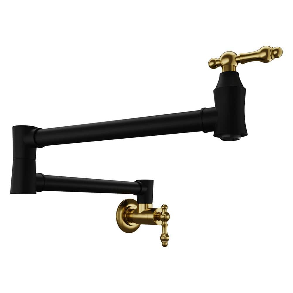 ANZZI Marca 24 in . 360-Degree Wall Mounted Pot Filler with Dual Swivel in  Matte Black and Brushed Gold KF-AZ259MBBG - The Home Depot