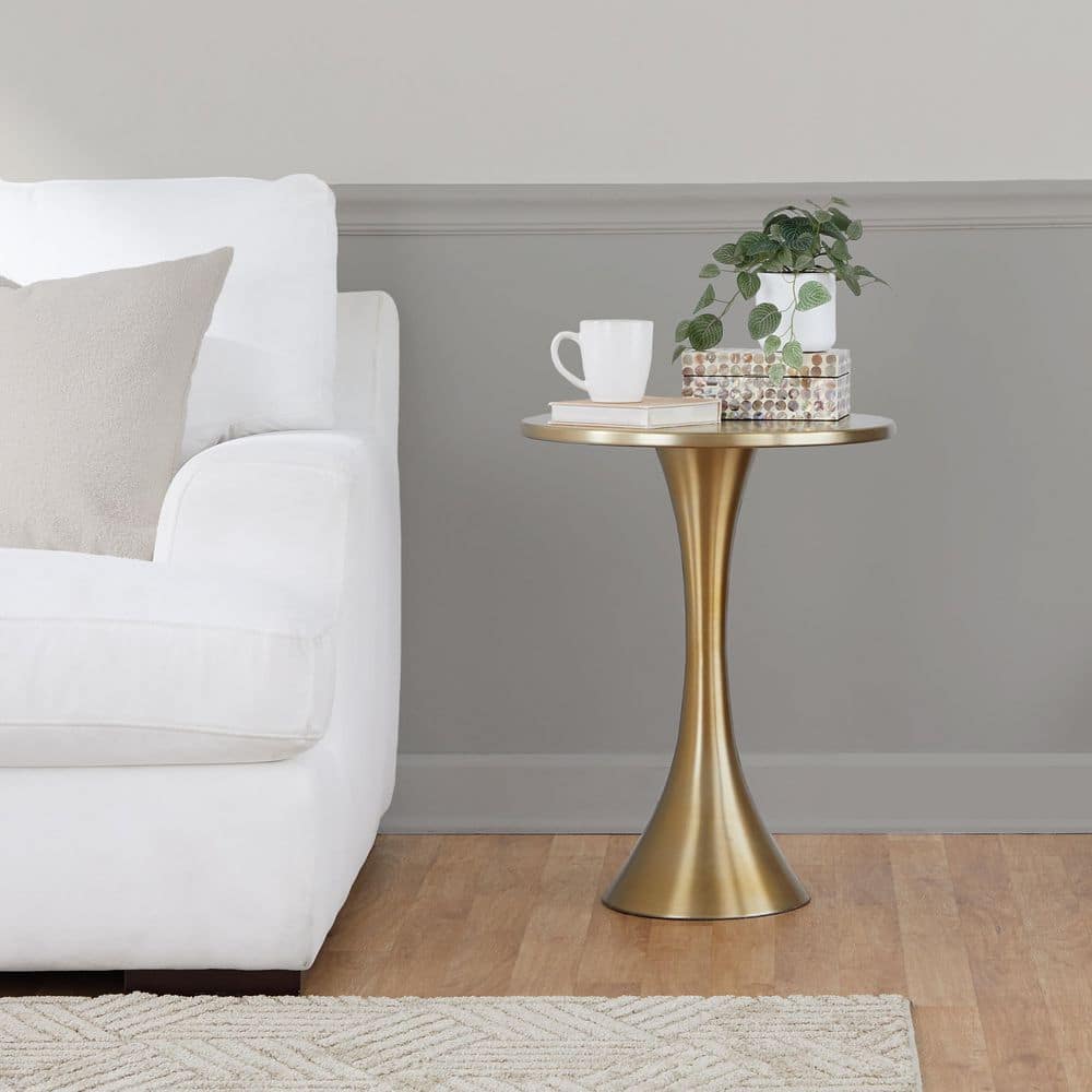 Lenuxe 19 in. Brushed Nickel Round Metal End Table
