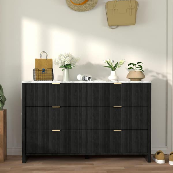 VEIKOUS Black 6-Drawer 50.6 in. W Dresser Chest of Drawers with Faux Marble  Countertop (32.5 in. H x 15.6 in. L) HP0202-10BK-3 - The Home Depot