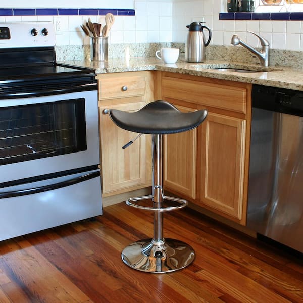 Classic Essential 23.25 in. Black Vinyl, Backless, Chrome, Adjustable Height Bar Stool