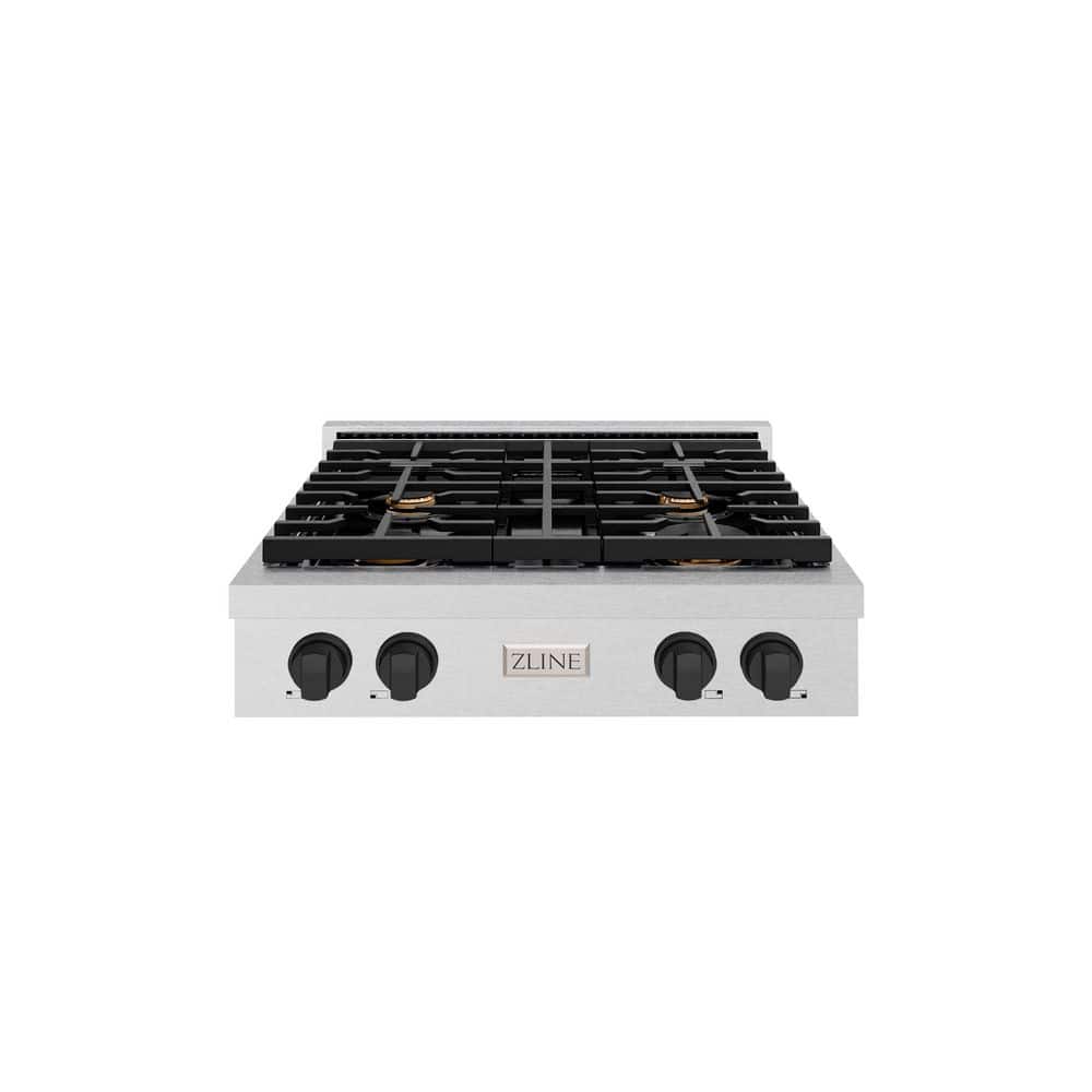 30 in. Autograph Edition Paramount Gas Rangetop with 4 Burners in Satin Steel with Matte Black Accents