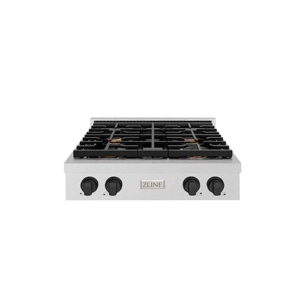 ZLINE Kitchen and Bath 30 in. Autograph Edition Paramount Gas Rangetop with 4 Burners in Satin Steel with Matte Black Accents
