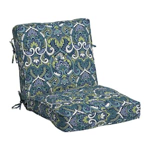 Plush PolyFill 21 in. x 20 in. Outdoor Dining Chair Cushion in Sapphire Aurora Blue Damask