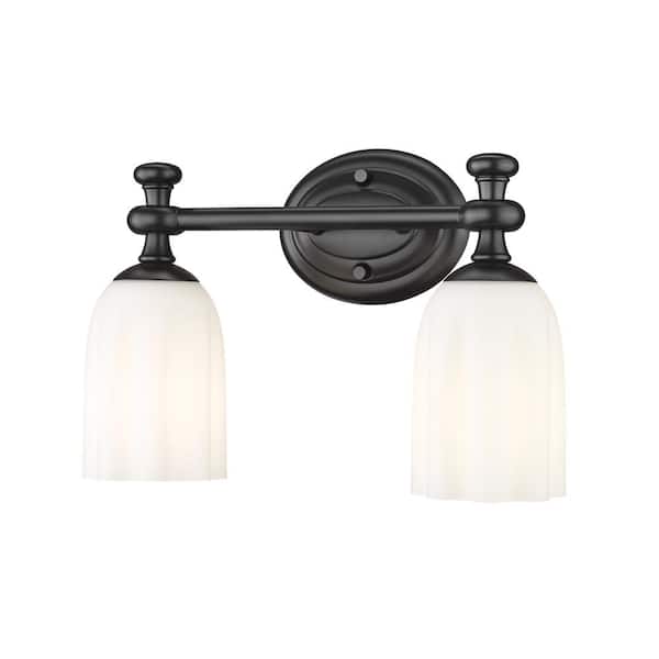 Unbranded Orion 13.75 in. 2-Light Matte Black Vanity-Light with Opal Etched Glass Shade