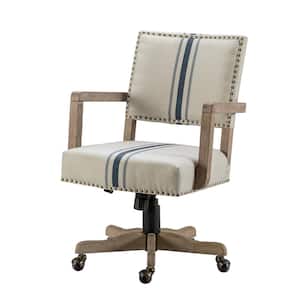 Romilda Modern Navy Fabric Adjustable Height Swivel Task Chair with Nailhead Trim and Solid Wood Base