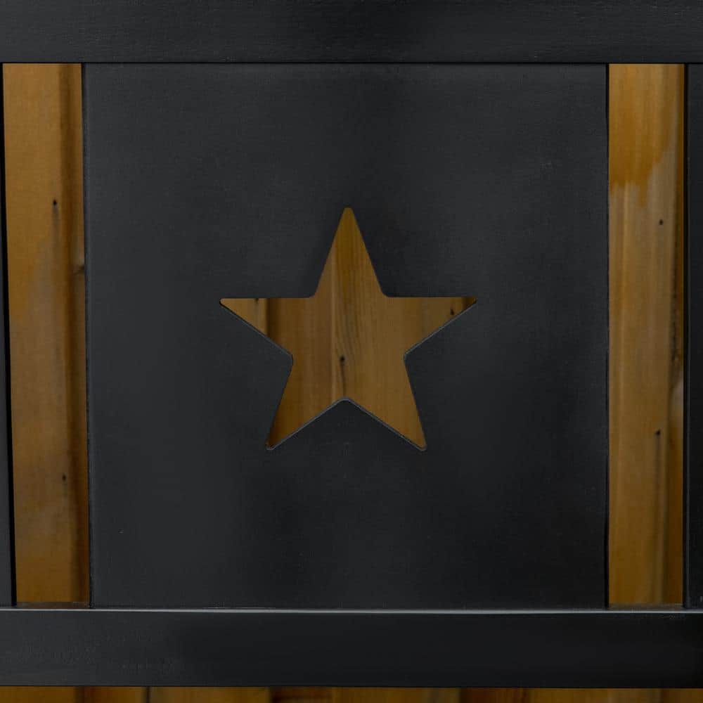Black Wooden Outdoor Storage Bench with Star Motif