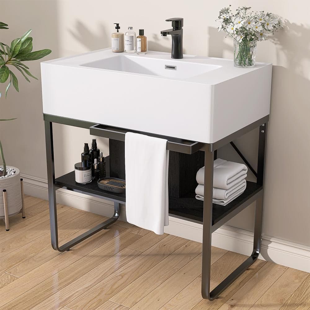 Getpro Vita 31.5 in. Solid Surface White Console Sink Basin and Matte ...