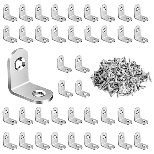 0. 79inx0. 79in Stainless Steel 90-Degree Right Angle L Brackets for Shelves Wood Furniture Cabinet Chair Drawer 40-Pack