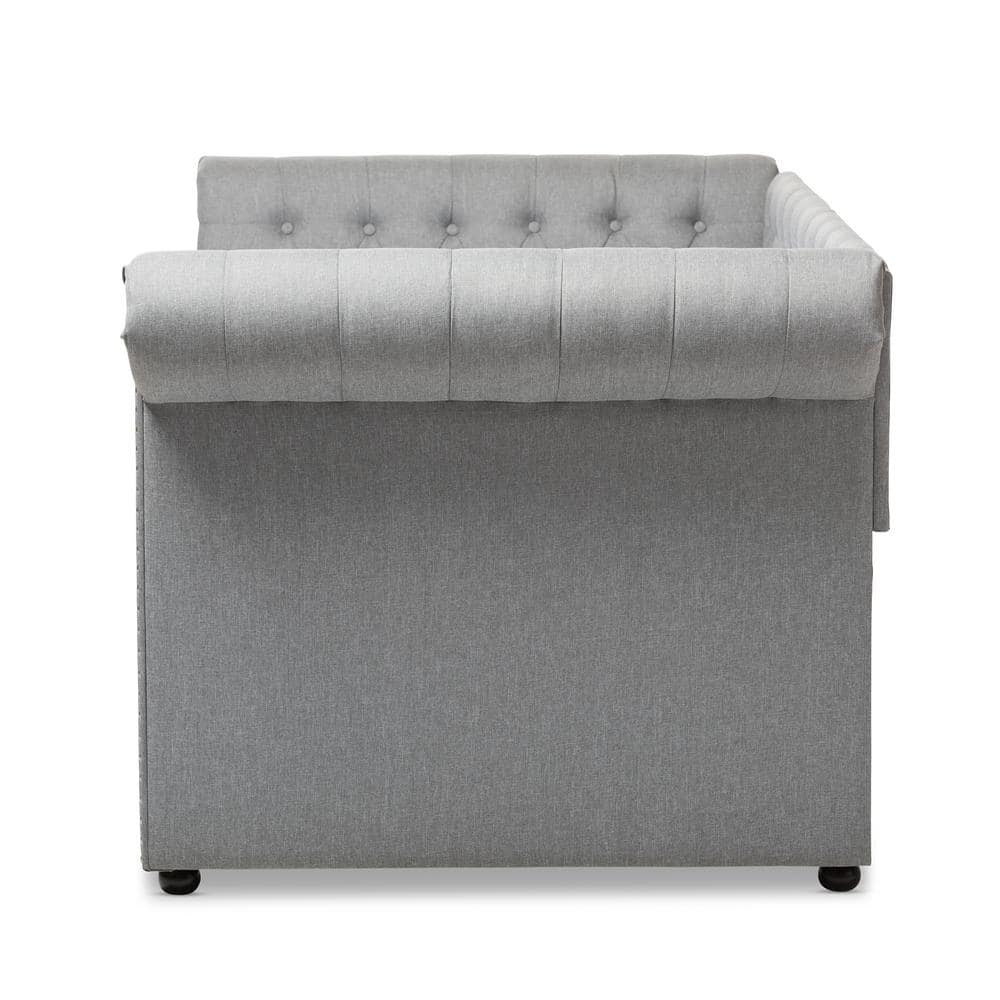 Gray Upholstered Twin Daybed with Trundle and Nailhead Trim