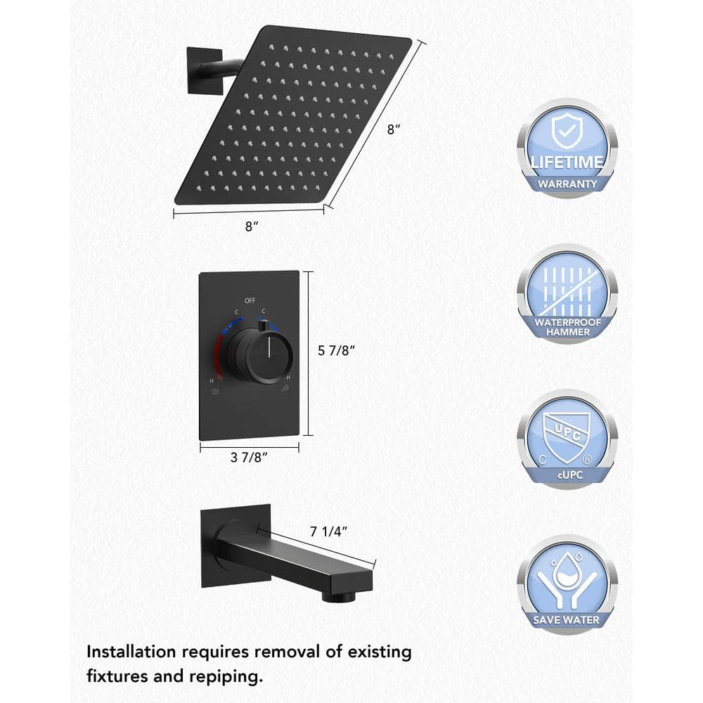 Matte Black Wall Mounted Rain Shower Faucet Set