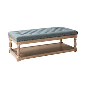 Jakob Blue Upholstered Storage Ottoman with Solid Wood Legs