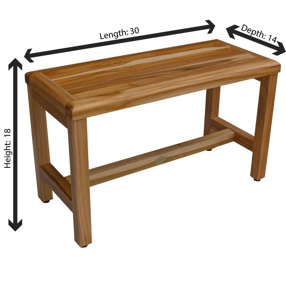 EcoDecors EarthyTeak 30" Solid Teak Wood Shower Bench