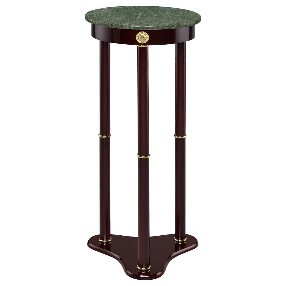 Elegant Merlot 12" Round Green Marble Top Accent Table