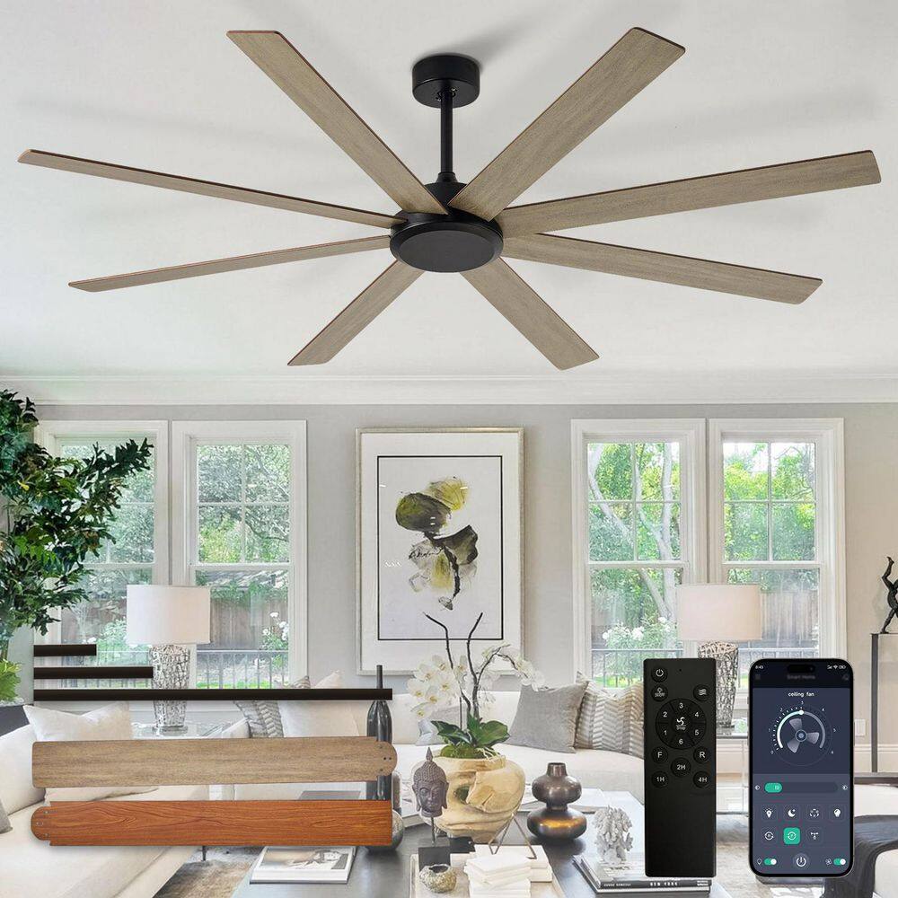 72 in. Grey Brushed Walnut 8 Blades Downrod Mount Large Ceiling Fan with No Lights Included 3CCT Dimmable APP Remote price history on PriceWatchPro