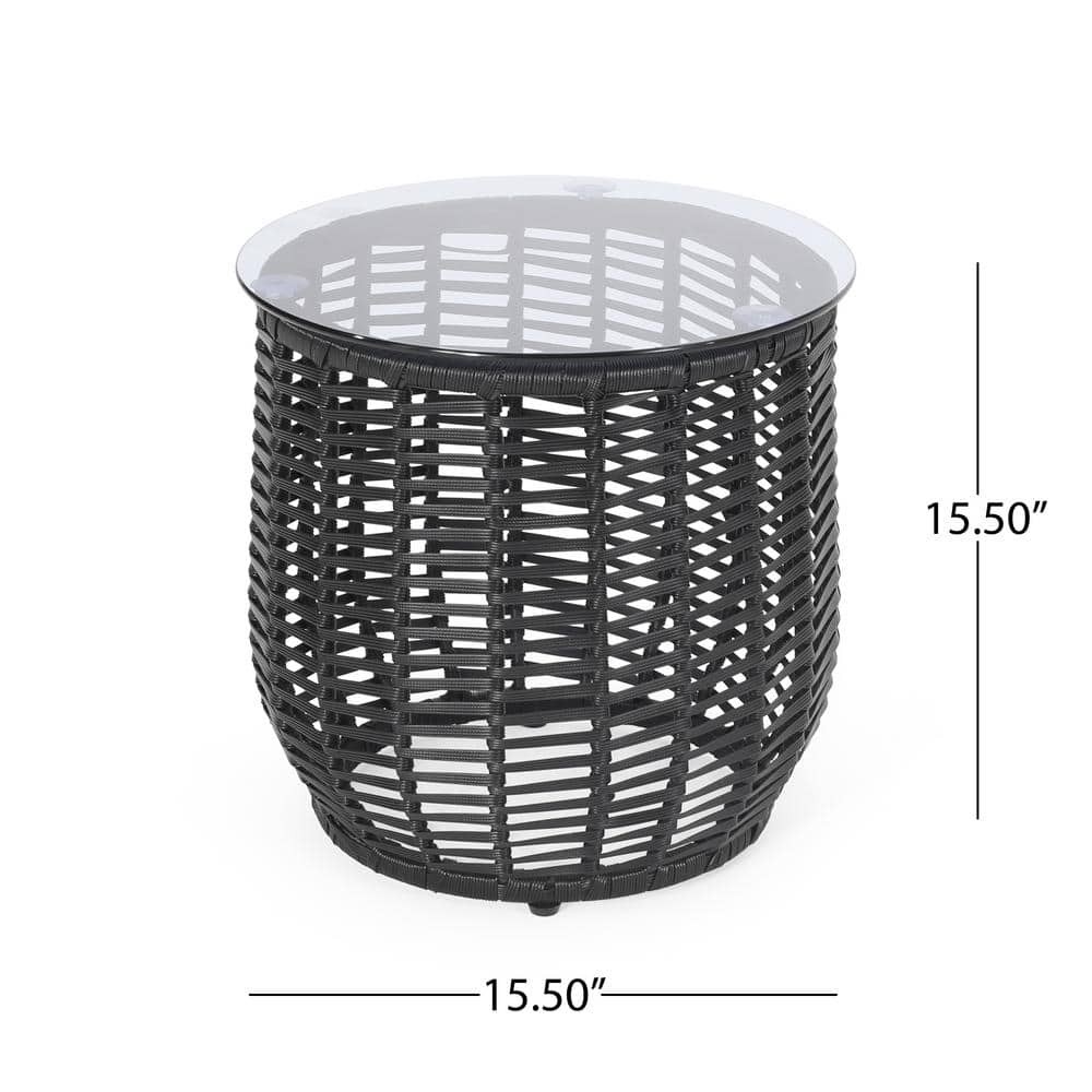 Boho Chic Black Iron Round Outdoor End Table with Glass Top