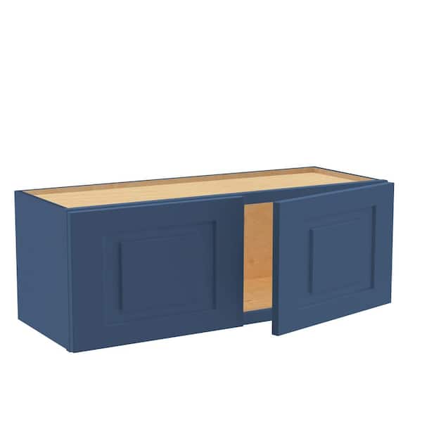 Home Decorators Collection Grayson 33 in. W x 12 in. D x 12 in. H Assembled Plywood Wall Bridge Kitchen Cabinet in Mythic Blue with Soft Close