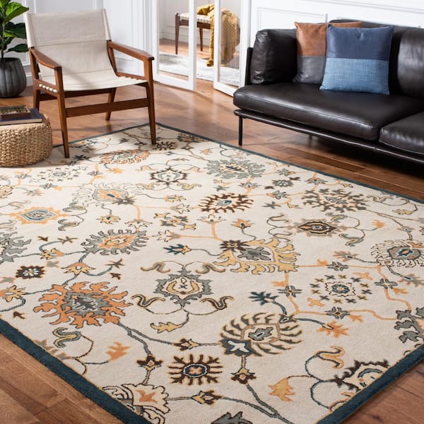 Heritage 8 ft. x 10 ft. Beige/Ivory Border Ornate Area Rug